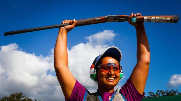 Shreyasi Singh celebrates her victory following the women's double trap shooting event finals in the 2018 Gold Coast Commonwealth Games at the Belmont Shooting Complex in Brisbane on April 11, 2018. (Patrick Hamilton / AFP) Shreyasi Singh celebrates her victory following the women's double trap shooting event finals in the 2018 Gold Coast Commonwealth Games at the Belmont Shooting Complex in Brisbane on April 11, 2018. (Patrick Hamilton / AFP)