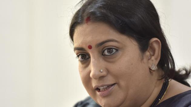 Information and broadcasting minister Smriti Irani speaks during an interview on various issues on April 10, 2018. (Sonu Mehta/HT file photo) Information and broadcasting minister Smriti Irani speaks during an interview on various issues on April 10, 2018. (Sonu Mehta/HT file photo)
