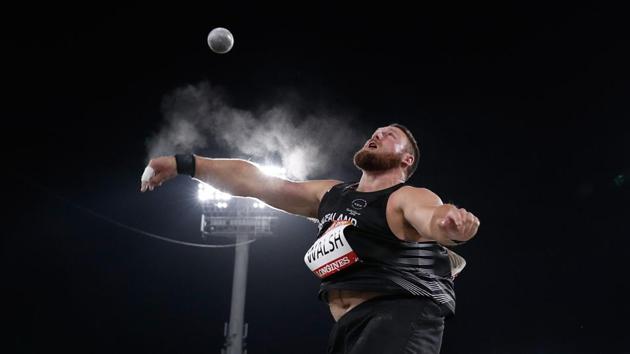 New Zealand’s Tomas Walsh competes in the athletics men's shot put final at the Carrara Stadium on April 9, 2018. (Adrian Dennis / AFP)