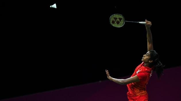 India's Venkata Pusarla hits a return against Australia's Hsuan-Yu Wendy Chen during their women's badminton singles round of 16 match on April 12, 2018. (Ye Aung Thu / AFP)