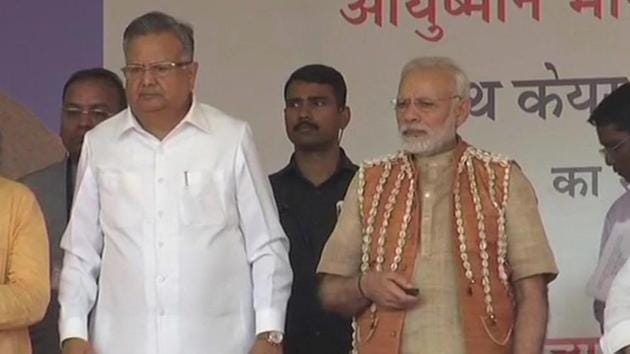 Prime Minister Narendra Modi launches India’s first wellness centre under Ayushmaan Bharat in Bijapur, Chhattisgarh.(ANI Photo)