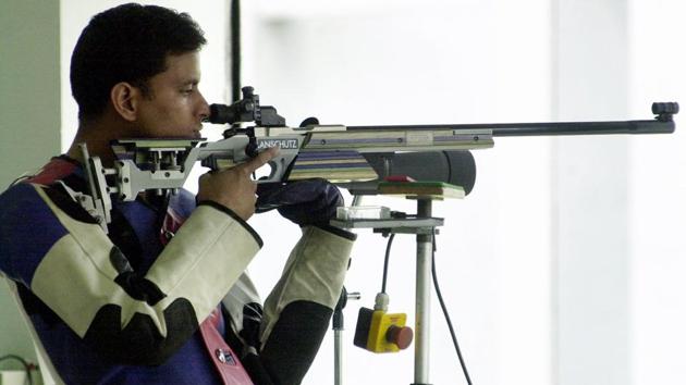 Sanjeev Rajput won his maiden Commonwealth Games shooting gold medal on Saturday, finishing first in the final of the men’s 50m rifle 3 positions event of the 2018 Commonwealth Games.(Twitter)