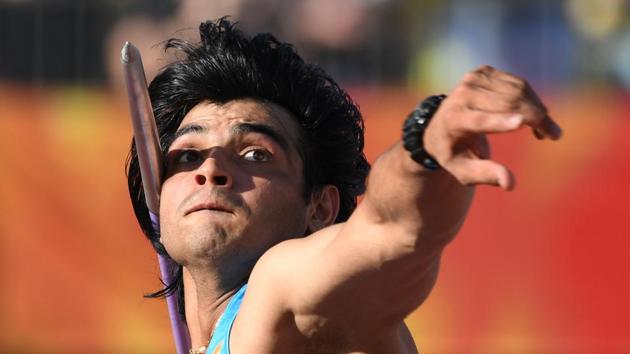 India's Neeraj Chopra competes in the athletics men's javelin throw final at the 2018 Commonwealth Games in Gold Coast on Saturday.(AFP)