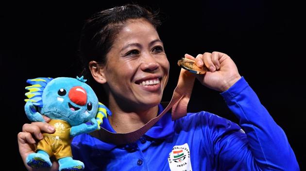 India's Mary Kom poses with her gold medal after beating Northern Ireland's Kristina O'Hara in their women's 45-48kg final boxing match during the 2018 Gold Coast Commonwealth Games at the Oxenford Studios venue on the Gold Coast on April 14, 2018.(AFP)