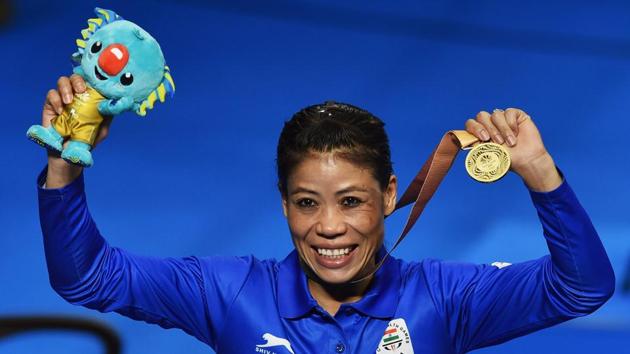 India’s Mary Kom won the women’s 48kg boxing gold at the 2018 Commonwealth Games in Gold Coast on Saturday.(PTI)