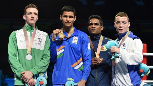 Gaurav Solanki won the men’s 52 kg gold at 2018 Commonwealth Games, giving India their second medal in boxing. (PTI) Gaurav Solanki won the men’s 52 kg gold at 2018 Commonwealth Games, giving India their second medal in boxing. (PTI)