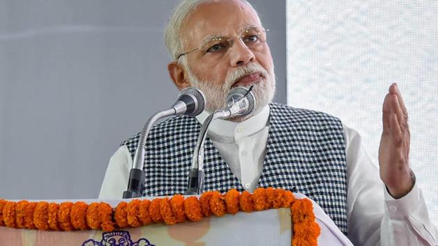 Prime Minister Narendra Modi addresses the gathering at the inauguration of the Dr BR Ambedkar’s National Memorial in New Delhi on Friday.(PTI)