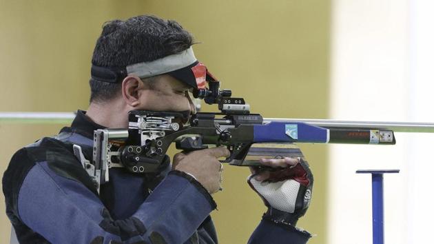 Sanjeev Rajput won the men’s 50m rifle 3 positions gold with a Games record. The 37-year-old shot 454.5 to bag the top prize after topping the qualification stage with 1180 points. (AP) Sanjeev Rajput won the men’s 50m rifle 3 positions gold with a Games record. The 37-year-old shot 454.5 to bag the top prize after topping the qualification stage with 1180 points. (AP)