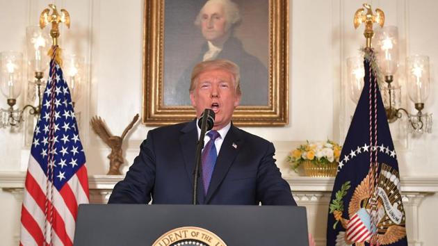 US President Donald Trump addresses the nation on the situation in Syria April 13, 2018 at the White House in Washington, DC. (AFP) US President Donald Trump addresses the nation on the situation in Syria April 13, 2018 at the White House in Washington, DC. (AFP)