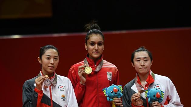 Manika Batra won the first ever women’s singles table tennis gold for India at the Commonwealth Games, blanking Yu Mengyu of Singapore 4-0 in the final. Earlier, Batra showed that her crucial victory against world no.4 Feng Tianwei in the team final was no fluke as the Indian edged out the Singaporean 4-3 in the women’s singles semi-finals. (AFP) Manika Batra won the first ever women’s singles table tennis gold for India at the Commonwealth Games, blanking Yu Mengyu of Singapore 4-0 in the final. Earlier, Batra showed that her crucial victory against world no.4 Feng Tianwei in the team final was no fluke as the Indian edged out the Singaporean 4-3 in the women’s singles semi-finals. (AFP)