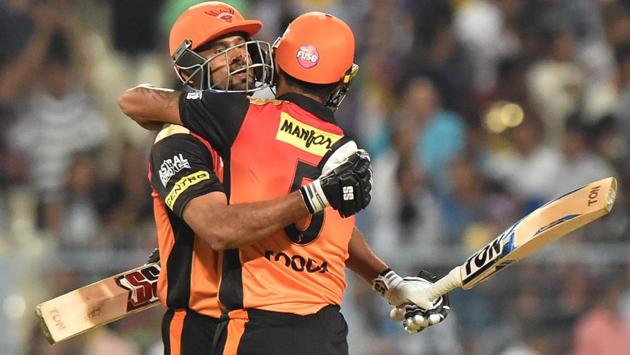 Yusuf Pathan celebrates with teammate Deepak Hooda after winning the encounter. (PTi) Yusuf Pathan celebrates with teammate Deepak Hooda after winning the encounter. (PTi)