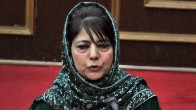 Jammu and Kashmir Chief Minister Mehbooba Mufti speaks in the legislative council during the budget of the state Assembly, in Jammu on Friday. Former MP Tariq Karra said the resignations of BJP ministers alone wouldn’t solve the issue in Jammu and Kashmir.(PTI File Photo)