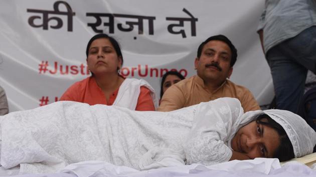 Delhi Commission for Women chairperson Swati Maliwal on an indefinite hunger strike in New Delhi on Sunday.(Vipin Kumar/HT Photo)