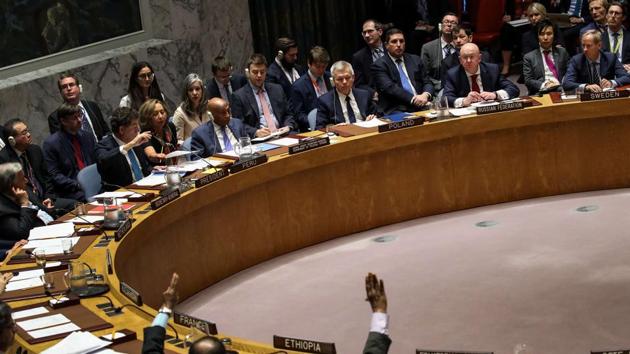 The UN security council holds a vote on Russian proposed draft resolution on Saturday. (AFP Photo) The UN security council holds a vote on Russian proposed draft resolution on Saturday. (AFP Photo)