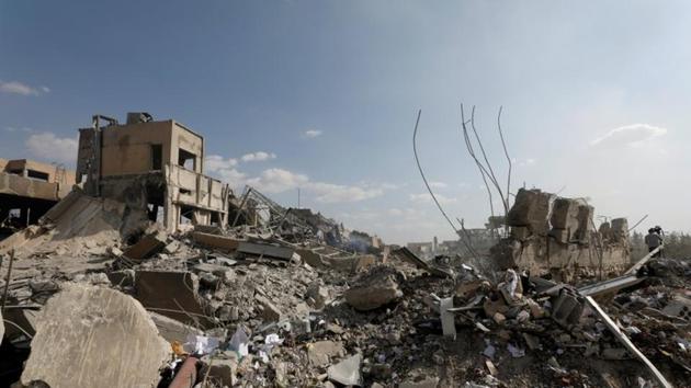 The destroyed Scientific Research Centre is seen in Damascus, Syria on Saturday.(Reuters photo)