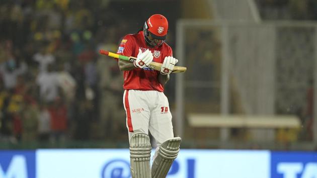 Chris Gayle notched up a fifty on debut for Kings XI Punjab as R Ashwin’s side were on course for a massive score.  (BCCI) 