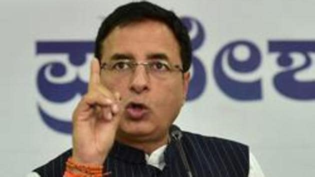 Congress leader Randeep Singh Surjewala speaks during a press conference. The Congress has criticised(PTI File Photo)