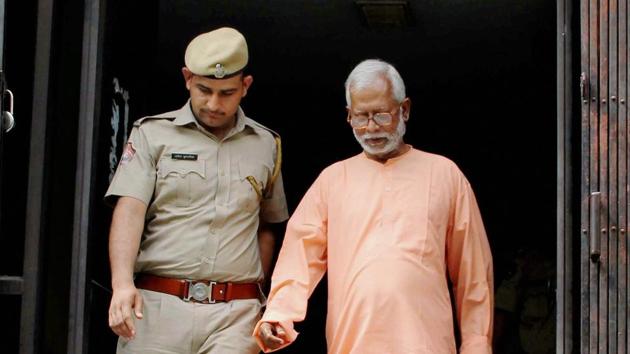 File photo of Mecca Masjid blast accused Swami Aseemanand who was acquitted by a special NIA court in Hyderabad on Monday.(PTI photo)