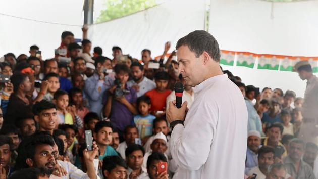 Congress President Rahul Gandhi interacts with people at Jainab Ganj in his parliamentary constituency Amethi on Monday. (PTI Photo) Congress President Rahul Gandhi interacts with people at Jainab Ganj in his parliamentary constituency Amethi on Monday. (PTI Photo)