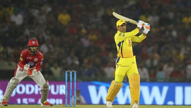 MS Dhoni in action during match twelve of the 2018 Indian Premier League 2018 (IPL 2018) between Kings XI Punjab and Chennai Super Kings at the Punjab Cricket Association IS Bindra Stadium in Mohali on Sunday.(BCCI)