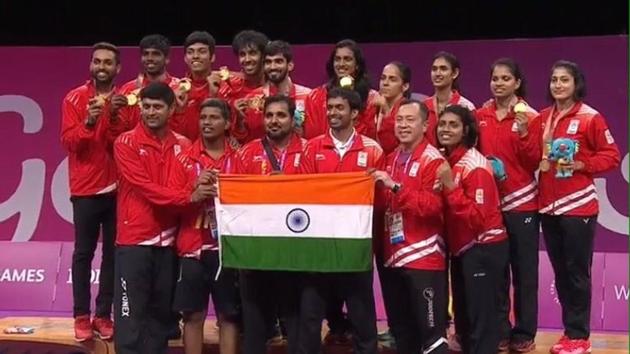 The Indian badminton squad secured the team gold for the first time in the history of the Commonwealth Games during the 2018 edition in Gold Coast. (Twitter) The Indian badminton squad secured the team gold for the first time in the history of the Commonwealth Games during the 2018 edition in Gold Coast. (Twitter)