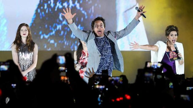 Robert Downey Jr greets fans during a fan event for Marvel Studio's Avengers: Infinity War movie in Singapore, April 16, 2018.(REUTERS)