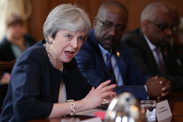 Britain's Prime Minister Theresa May hosts a meeting with leaders and representatives of Caribbean countries, at 10 Downing Street in London on April 17, 2018.(Reuters)