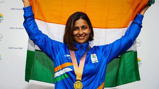 Heena Sidhu won the gold medal in the women's 25m pistol shooting during the 2018 Commonwealth Games in Gold Coast, Australia.(Photo: Patrick Hamilton/AFP)