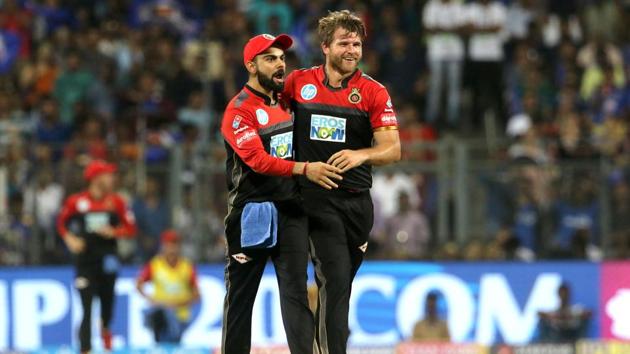 Corey Anderson got the wicket of Evin Lewis for 65 as Royal Challengers Bangalore looked to fight back. (BCCI)