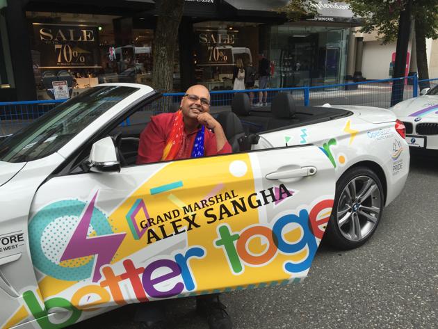 Sher Vancouver’s founder Alex Sangha as grand marshal of the Vancouver Pride Parade in 2016.(Courtesy: Sher Vancouver)
