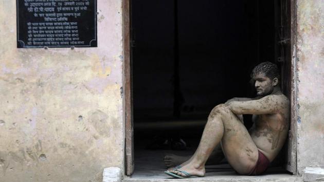 Uphaar Sharma, 22, a national level wrestler from Dankaur, is eyeing a post in Sashastra Seema Bal (SSB) or Railways under sports quota. Veteran wrestlers fear that youngsters are being lured away by corporate jobs and higher education opportunities, at the cost of the sport. A lack of interest is not the only hurdle for the young wrestlers as diets are expensive and employment after wrestling a pressing concern. (Sunil Ghosh / HT Photo) Uphaar Sharma, 22, a national level wrestler from Dankaur, is eyeing a post in Sashastra Seema Bal (SSB) or Railways under sports quota. Veteran wrestlers fear that youngsters are being lured away by corporate jobs and higher education opportunities, at the cost of the sport. A lack of interest is not the only hurdle for the young wrestlers as diets are expensive and employment after wrestling a pressing concern. (Sunil Ghosh / HT Photo)