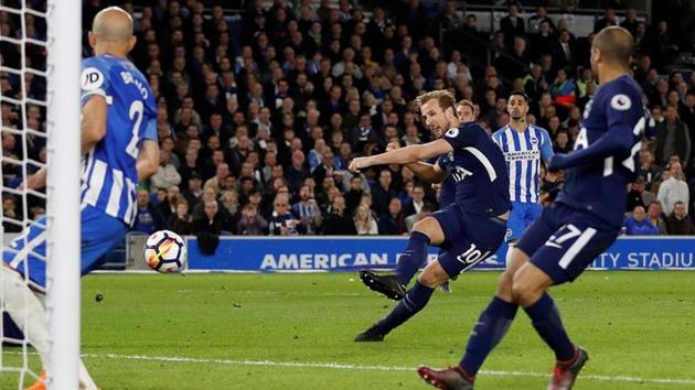 Harry Kane scored his 26th goal of the premier League campaign against Brighton and Hove Albion.(REUTERS)