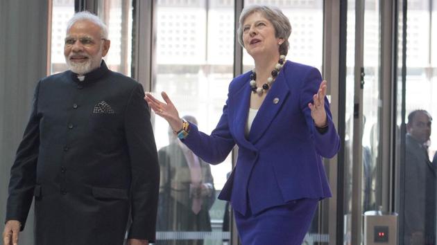Britain's PM Theresa May and with PM Narendra Modi visit the Francis Crick Institute in London, on April 18, 2018. (Reuters) Britain's PM Theresa May and with PM Narendra Modi visit the Francis Crick Institute in London, on April 18, 2018. (Reuters)