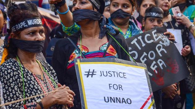 Women stage protest demanding justice for the victims of Kathua and Unnao rape cases, in Kolkata on Wednesday. (PTI Photo) Women stage protest demanding justice for the victims of Kathua and Unnao rape cases, in Kolkata on Wednesday. (PTI Photo)