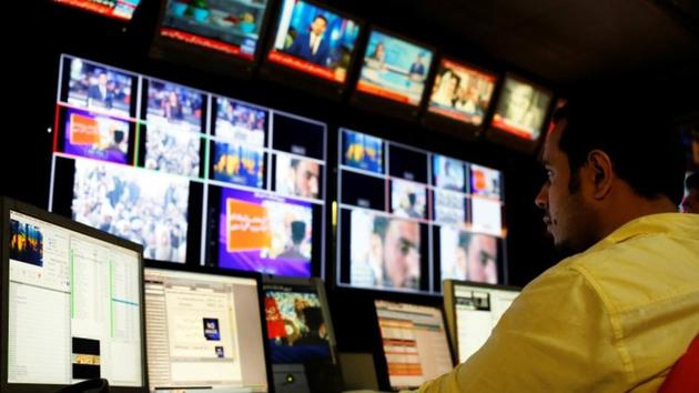An employee works at the control room of the Geo News television channel in Karachi, Pakistan April 11, 2018 (Representational image).(Reuters)