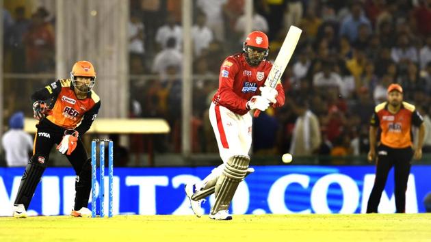 Chris Gayle batted on and eventually reached his half century. (ht photo) Chris Gayle batted on and eventually reached his half century. (ht photo)