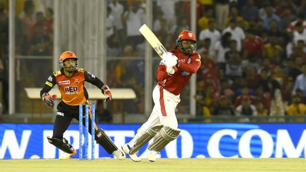 Chris Gayle didn’t stop there and went on to notch up the first 100 of the IPL 2018. (HT photo) Chris Gayle didn’t stop there and went on to notch up the first 100 of the IPL 2018. (HT photo)