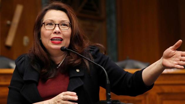 File photo of Sen. Tammy Duckworth, D-Ill., speaking on Capitol Hill, in Washington. Duckworth has given birth to a baby girl, making her the first U.S. senator to give birth while in office.(AP File)