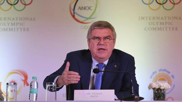 International Olympic Committee (IOC) president Thomas Bach addresses a press conference in New Delhi on Thursday.(AP)