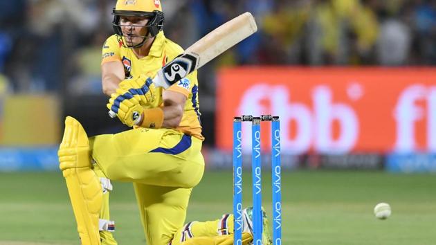 Shane Watson, Chennai Super Kings player, in action against Rajasthan Royals in an Indian Premier League (IPL) 2018 match in Pune on Friday.(AFP)