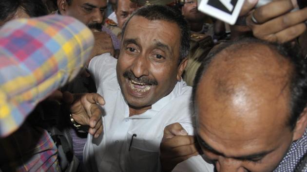 The Uttar Pradesh government has withdrawn the security cover of ruling BJP legislator Kuldeep Singh Sengar, who is accused of raping a teenage girl in Unnao last year. Four policemen deployed at Sengar’s Makhi residence in Unnao and three police gunners accompanying him have been withdrawn from his service. (Deepak Gupta / HT File) The Uttar Pradesh government has withdrawn the security cover of ruling BJP legislator Kuldeep Singh Sengar, who is accused of raping a teenage girl in Unnao last year. Four policemen deployed at Sengar’s Makhi residence in Unnao and three police gunners accompanying him have been withdrawn from his service. (Deepak Gupta / HT File)