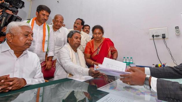 Karnataka Chief Minister Siddaramaiah, who is contesting the upcoming polls from Chamundeshwari constituency, filed his nomination in Mysuru on Friday. (PTI) Karnataka Chief Minister Siddaramaiah, who is contesting the upcoming polls from Chamundeshwari constituency, filed his nomination in Mysuru on Friday. (PTI)