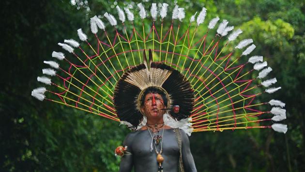 Txoutlaka, of the Fulni-o tribe, poses for a picture in Rio de Janeiro, Brazil, on April 14, 2018. Brazil celebrates Indian Day every April 19 honouring the indigenous peoples and their culture. (Carl De Souza / AFP)
