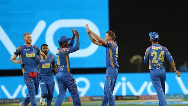 Ben Laughlin got the first success for visitors as he removed Rayudu (12) in the fifth over.  (BCCI ) 