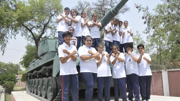 The girls have been admitted from class 9 as against the norm of admitting boys from class 7 as authorities felt that girls of this age will be mature enough to cope with the ‘sainik’ environment. (Deepak Gupta/HT Photo) The girls have been admitted from class 9 as against the norm of admitting boys from class 7 as authorities felt that girls of this age will be mature enough to cope with the ‘sainik’ environment. (Deepak Gupta/HT Photo)