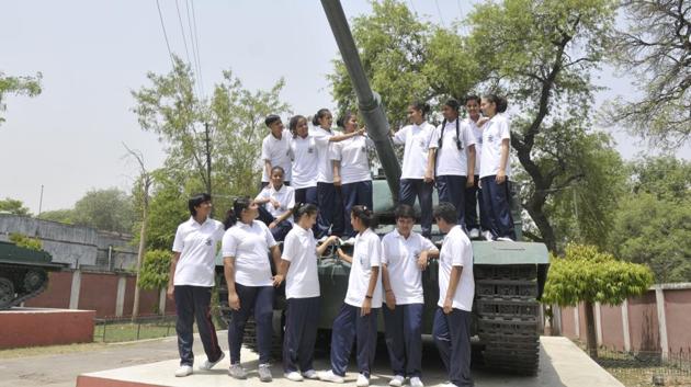 A joint effort was made by the UP government and the school administration to reach this decision and facilitate defence training for girl students. Their admission makes UP Sainik School the first of 28 Sainik Schools and 5 military schools to allow enrolment of girl cadets from the 2018-19 academic session. (Deepak Gupta/HT Photo) A joint effort was made by the UP government and the school administration to reach this decision and facilitate defence training for girl students. Their admission makes UP Sainik School the first of 28 Sainik Schools and 5 military schools to allow enrolment of girl cadets from the 2018-19 academic session. (Deepak Gupta/HT Photo)