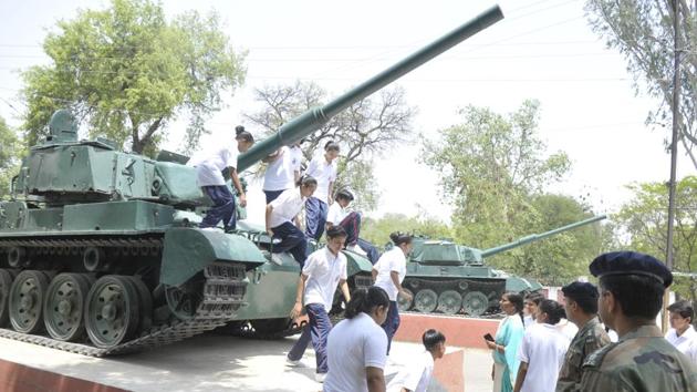 There are nearly 450 cadets of which 15 are now girls and the remaining boys, school headmaster Lt Col Vijay Rana said. The newly admitted girl cadets described the admissions with extreme happiness and as a the realisation of a childhood dream. (Deepak Gupta/HT Photo) There are nearly 450 cadets of which 15 are now girls and the remaining boys, school headmaster Lt Col Vijay Rana said. The newly admitted girl cadets described the admissions with extreme happiness and as a the realisation of a childhood dream. (Deepak Gupta/HT Photo)