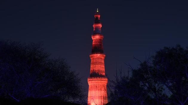 Raising awareness of Hemophilia and sensitizing people towards this rare disorder which impairs the body’s ability to produce blood clots, the Qutub Minar was bathed in red for World Haemophilia Day in New Delhi on April 16, 2018. (Burhaan Kinu / HT Photo) Raising awareness of Hemophilia and sensitizing people towards this rare disorder which impairs the body’s ability to produce blood clots, the Qutub Minar was bathed in red for World Haemophilia Day in New Delhi on April 16, 2018. (Burhaan Kinu / HT Photo)