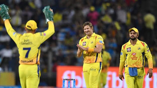 Chennai Super Kings’ (CSK’s) Shane Watson (c) took the star turn with bat and ball in their win vs Rajasthan Royals on Saturday. MS Dhoni’s team would be keen to continue the good run in their 2018 Indian Premier League (IPL 2018) away match against Sunrisers Hyderabad (SRH), who are likely to be without star batsman Shikhan Dhawan.(AFP)