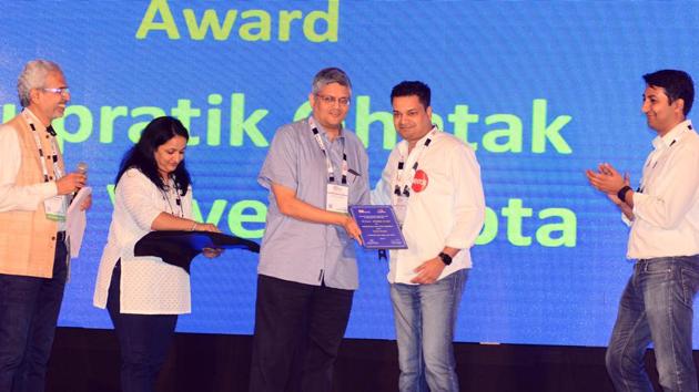 Vivek Gupta (center) was awarded the Missionary Zeal Recognition award at TiECon awards function at The Westin, Koregaon Park, on Friday. (SHANKAR NARAYAN/HT PHOTO) Vivek Gupta (center) was awarded the Missionary Zeal Recognition award at TiECon awards function at The Westin, Koregaon Park, on Friday. (SHANKAR NARAYAN/HT PHOTO)